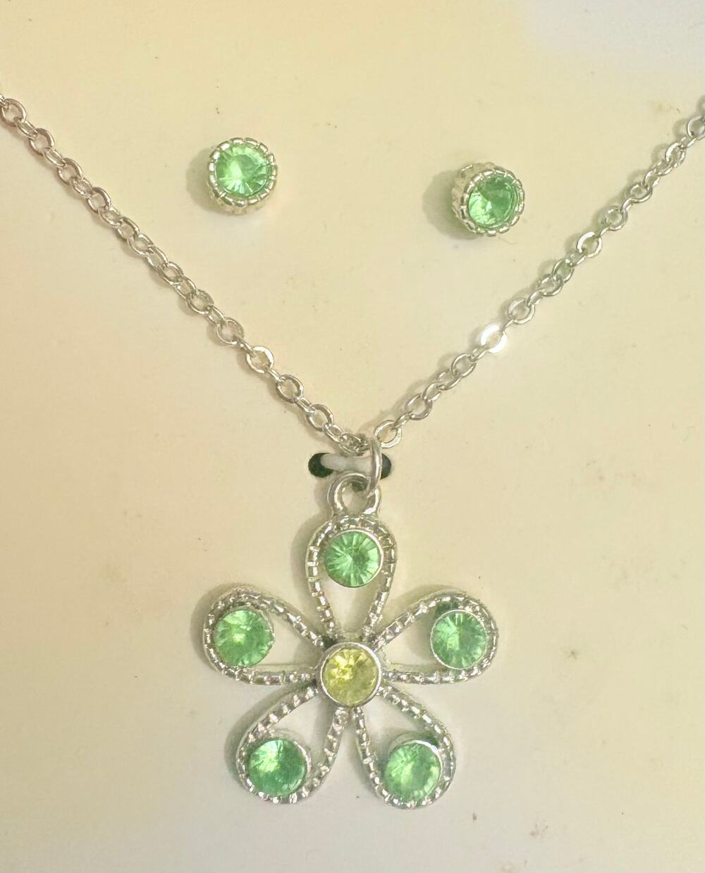 NIB Crystal Flower Pendant Necklace & Earrings Set